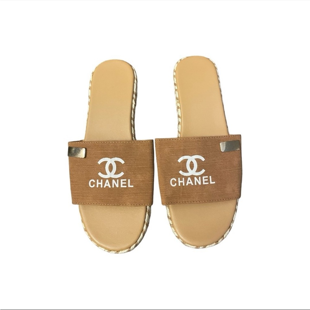 Chanel Brown Logo Slide Sandals - Women